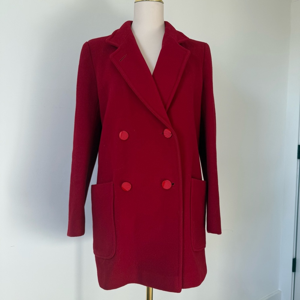 Elegant Double-Breasted Women's Pea Coat in Red